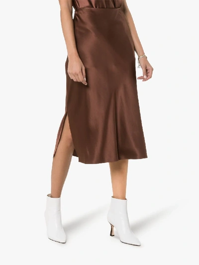 Shop Joseph Frances Slip Pencil Silk Skirt In Brown