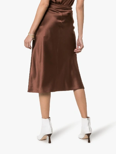 Shop Joseph Frances Slip Pencil Silk Skirt In Brown