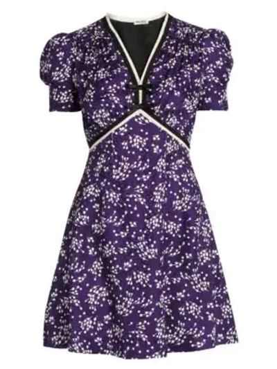 Shop Miu Miu Silk Jacquard Floral Mini Dress In Purple