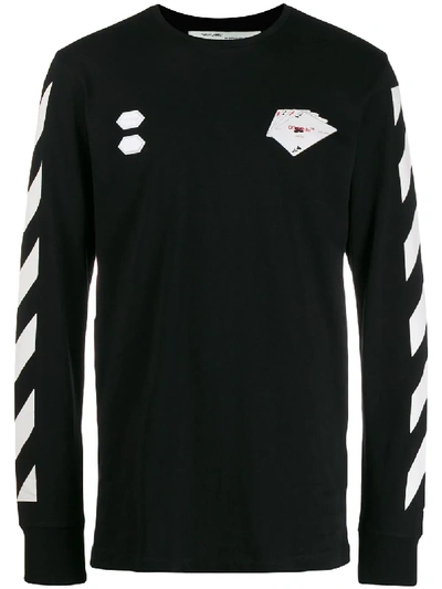 Shop Off-white Langarmshirt Mit Logo-streifen - Schwarz In Black