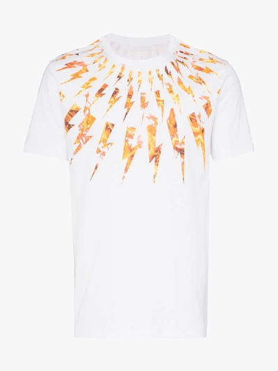 Shop Neil Barrett Flame Bolt Print T-shirt In White