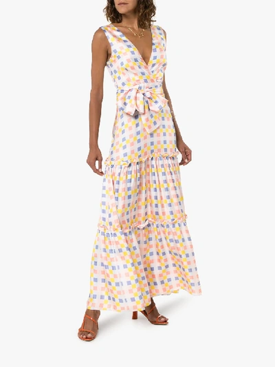 Shop Paper London Sleeveless V-neck Silk Maxi Dress In Multicolour