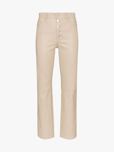 Shop Joseph Coffee Den Buttoned Cropped Leather Trousers In Neutrals