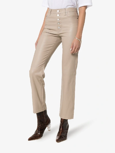 Shop Joseph Coffee Den Buttoned Cropped Leather Trousers In Neutrals