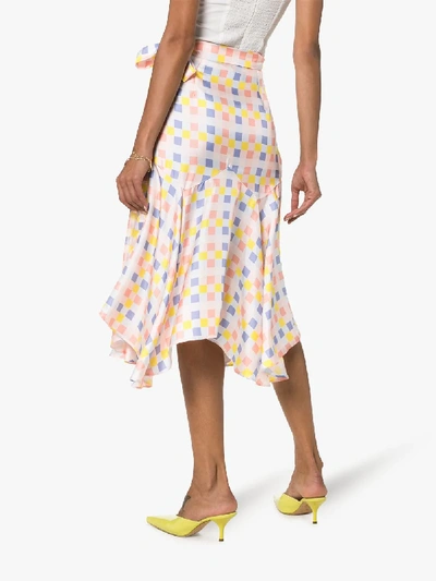 Shop Paper London Midi Asymmetric Wrap Silk Skirt In Multicolour