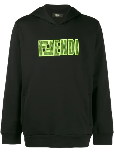 Shop Fendi Mesh Logo Hoodie - Black