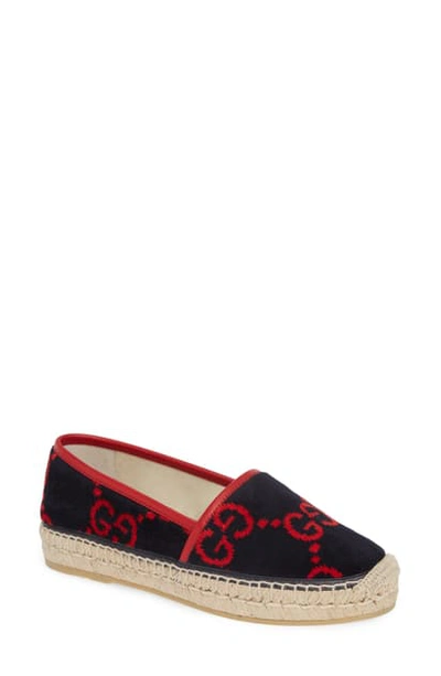 Shop Gucci Pilar Double G Logo Espadrille In Blue/ Red