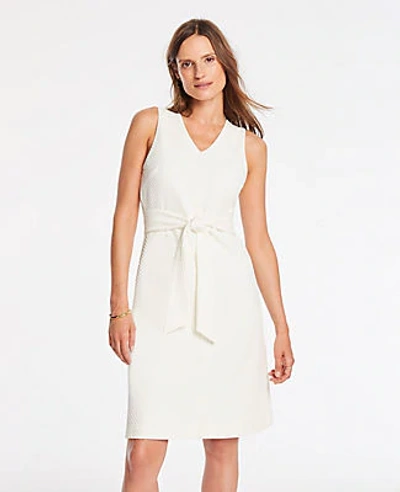 Shop Ann Taylor Ottoman Tie Front Shift Dress In Winter White