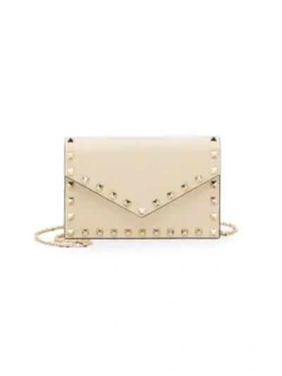Shop Valentino Women's Rockstud Leather Wallet-on-chain In Ivory