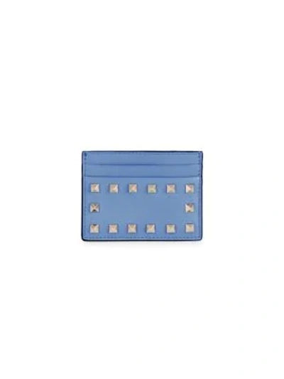 Shop Valentino Garavani Rockstud Leather Card Holder In Blue