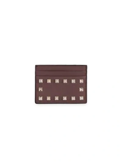 Shop Valentino Garavani Rockstud Leather Card Holder In Wine