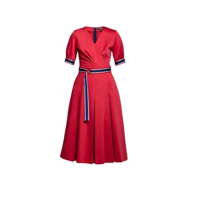 Shop Rumour London Jennifer Red Flared Cotton Poplin Dress With Slits