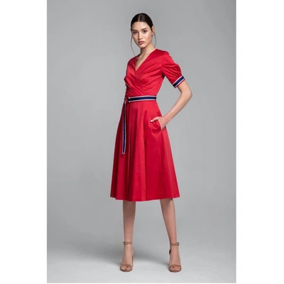 Shop Rumour London Jennifer Red Flared Cotton Poplin Dress With Slits
