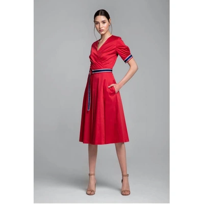 Rumour London Jennifer Red Flared Cotton Poplin Dress With Slits In Poplin