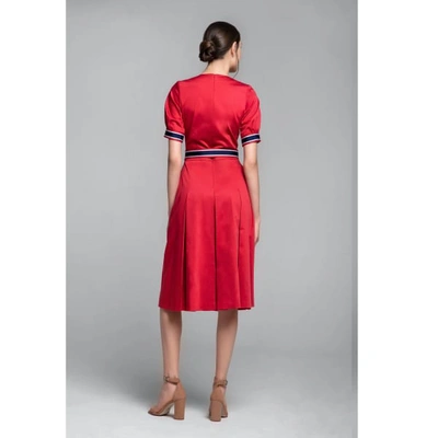 Rumour London Jennifer Red Flared Cotton Poplin Dress With Slits In Poplin