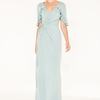 Shop Paisie Maxi Jersey Wrap Dress With Short Frilled Sleeves In Teal