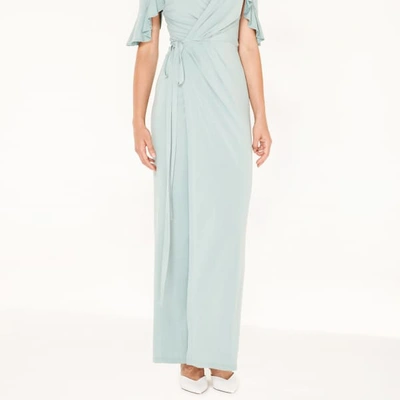Shop Paisie Maxi Jersey Wrap Dress With Short Frilled Sleeves In Teal