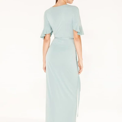 Shop Paisie Maxi Jersey Wrap Dress With Short Frilled Sleeves In Teal