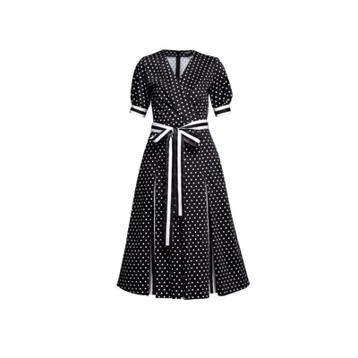 Rumour London Women's White / Black Jennifer Flared Cotton Dress With Slits In Polka Dots & Stripes In Cotton