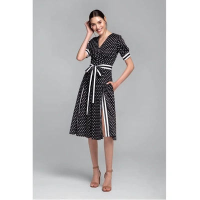 Shop Rumour London Jennifer Polka Dot Flared Cotton Dress With Striped Details & Slits
