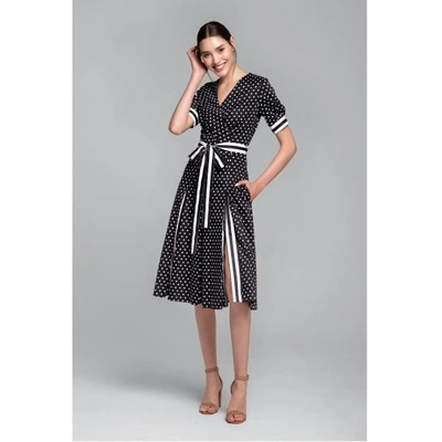 Rumour London Women's White / Black Jennifer Flared Cotton Dress With Slits In Polka Dots & Stripes In Cotton