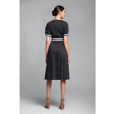 Rumour London Women's White / Black Jennifer Flared Cotton Dress With Slits In Polka Dots & Stripes In Cotton