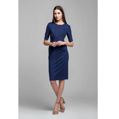 Rumour London Rebecca Soft Jersey Dress With Waistline Drapes In Blue Print In Jersey