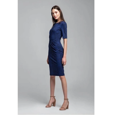 Shop Rumour London Rebecca Soft Jersey Dress With Waistline Drapes In Blue Print
