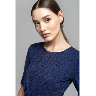 Rumour London Rebecca Soft Jersey Dress With Waistline Drapes In Blue Print In Jersey