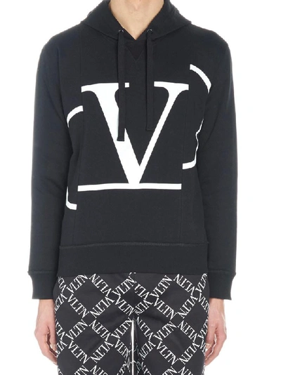 Shop Valentino Logo Printed Hoodie In Black