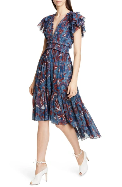 Shop Ulla Johnson Cicely Silk Blend High/low Dress In Azul