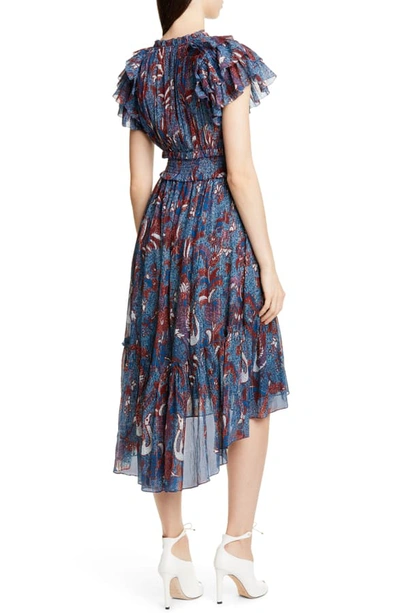 Shop Ulla Johnson Cicely Silk Blend High/low Dress In Azul