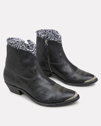 Shop Golden Goose Young Leather Western Booties With Bandana Trim In Black