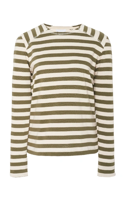 Shop Ganni Striped Cotton-jersey Top