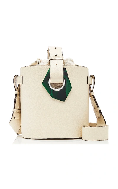 Shop Ganni Resin-embellished Leather Bucket Bag In White