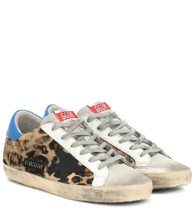 Shop Golden Goose Super-star Leopard-print Leather Sneakers In Snow Leopard-royal