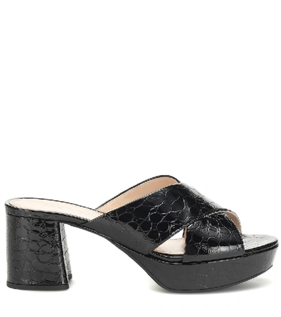 Shop Prada Croc-effect Patent Leather Sandals In Black