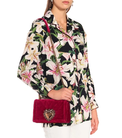 Shop Dolce & Gabbana Devotion Medium Velvet Shoulder Bag In Red