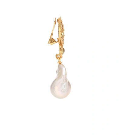 Shop Oscar De La Renta Baroque Pearl Clip-on Earrings In Gold