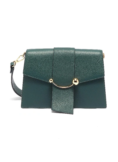 Shop Strathberry 'crescent' Arc Bar Leather Shoulder Bag In Bottle Green
