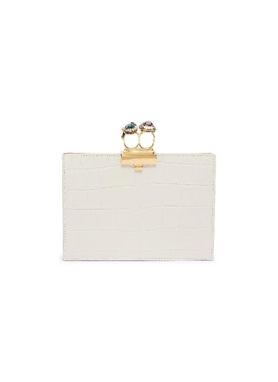 Shop Alexander Mcqueen Swarovski Crystal Croc Embossed Leather Knuckle Clutch In White