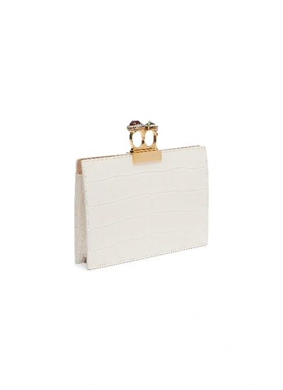 Shop Alexander Mcqueen Swarovski Crystal Croc Embossed Leather Knuckle Clutch In White