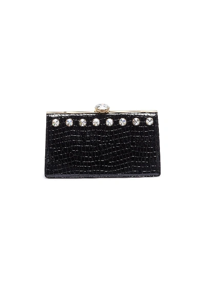 Shop Miu Miu Glass Crystal Stud Croc Embossed Leather Clutch