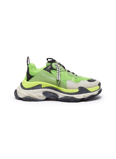 Shop Balenciaga 'triple S' Stack Midsole Mesh Sneakers In Vert Fluo / Noir