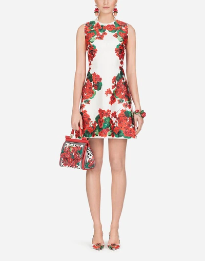 Shop Dolce & Gabbana Short Portofino-print Mikado Dress In Floral Print