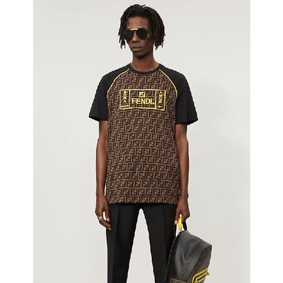 Shop Fendi Logo Cotton-jersey T-shirt In Yellow