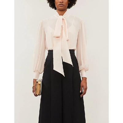 Shop Givenchy Self-tie Collar Silk-crepe Shirt In Skin