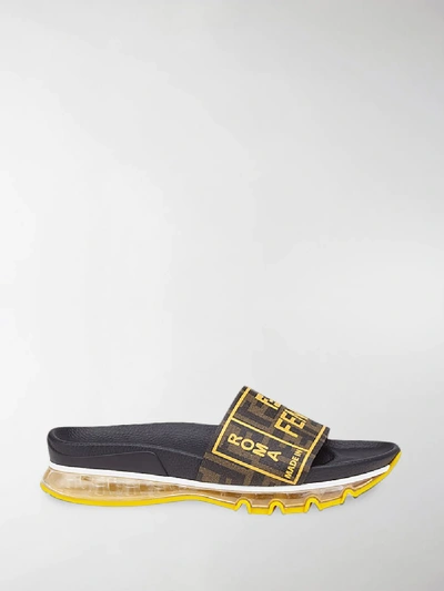 Shop Fendi Ff Logo Slides In Brown