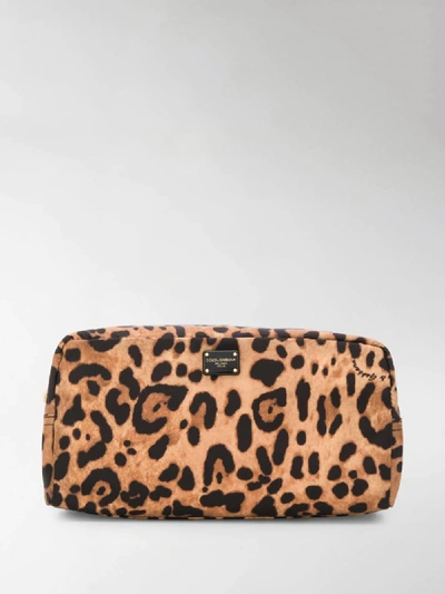 Shop Dolce & Gabbana Leopard Print Make-up Bag In Brown