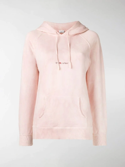 Shop Saint Laurent Logo Print Hoodie In Pink